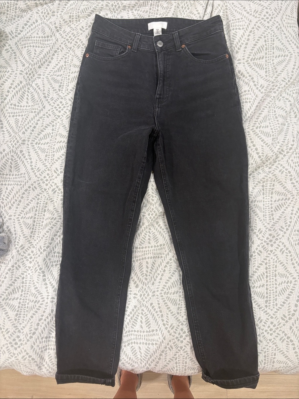 H&M Black High-Rise Straight-Leg Jeans